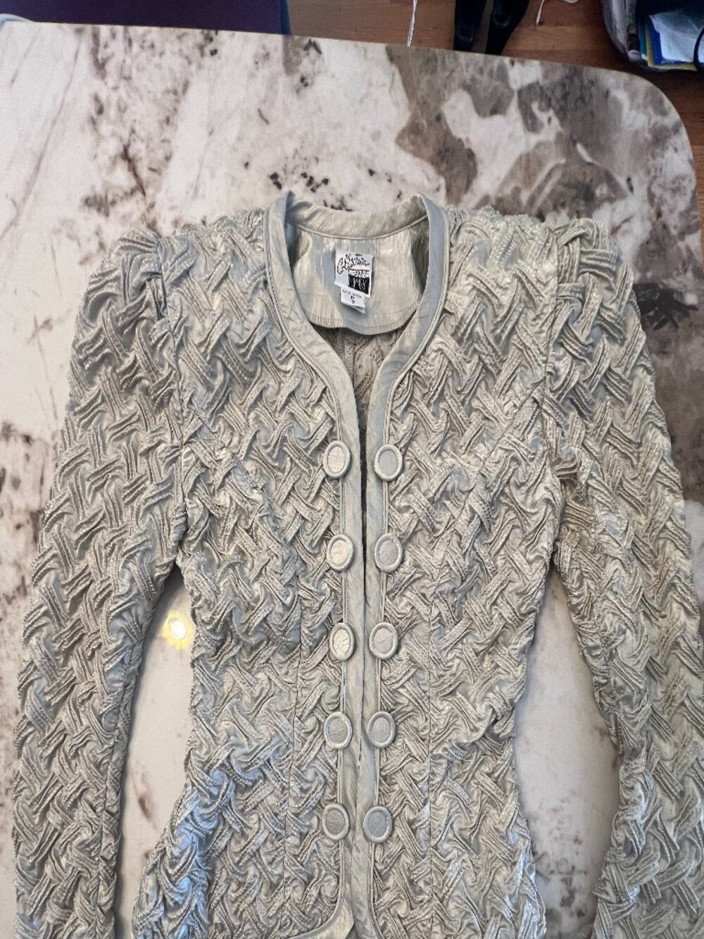 NWT Jeanne Marc Basketweave Cardigan Jkt - Seafoam Yoryu Silk - Sz-P2 - $520